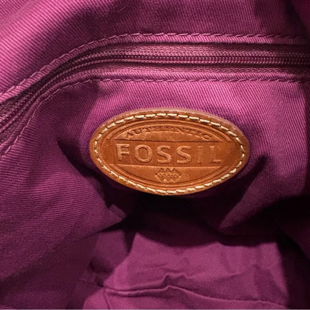 Vtg Fossil Magenta Hobo Double Strap Hobo Pebbled Leather Shoulder Crossbody Bag - Picture 8 of 16